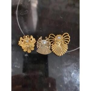 Vintage Avon 3 Jane Davis Angel of Love Pin Brooch Gold Rhinestone 1998 Signed